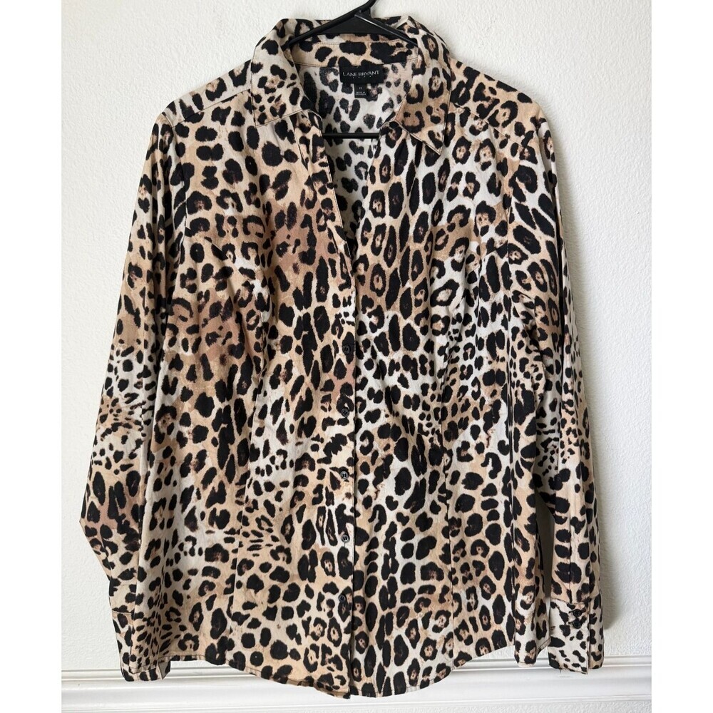 Lane Bryant Outlet Leopard Print Button Down Shirt Blouse Plus Size 22 EUC